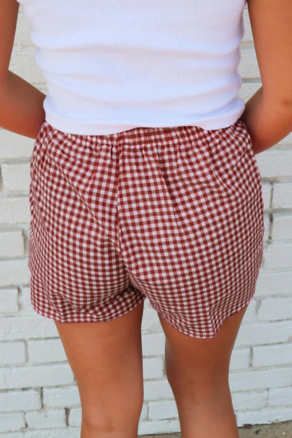 Red Plaid Gingham Printed High Waist Shorts | Red Stripe