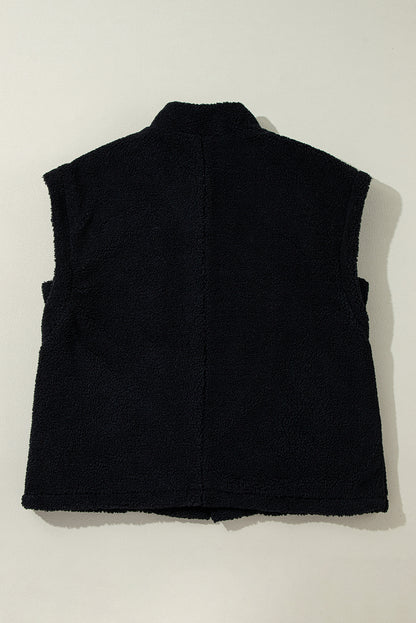 Sherpa Stand Collar Jacket Vest | Black