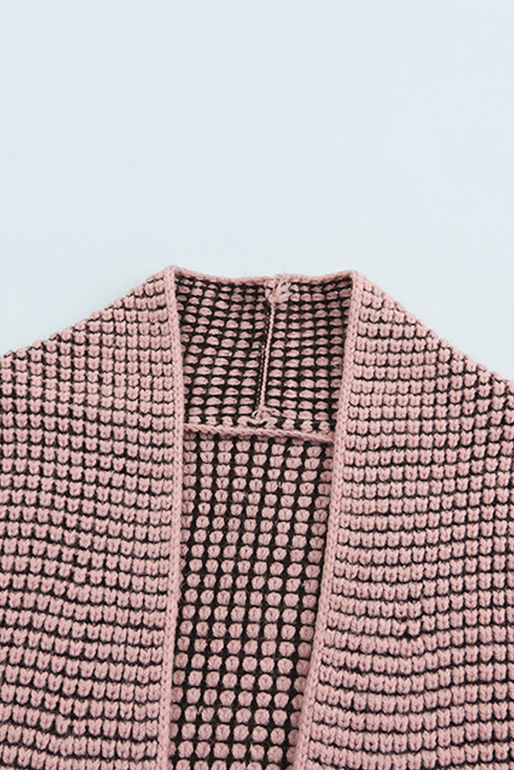 Plaid Knitted Long Open Front Cardigan | Pink