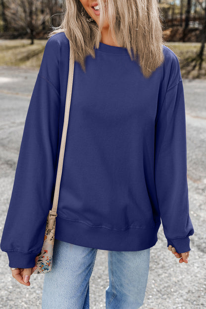 Plain Drop Shoulder Crewneck Pullover Sweatshirt | Navy Blue