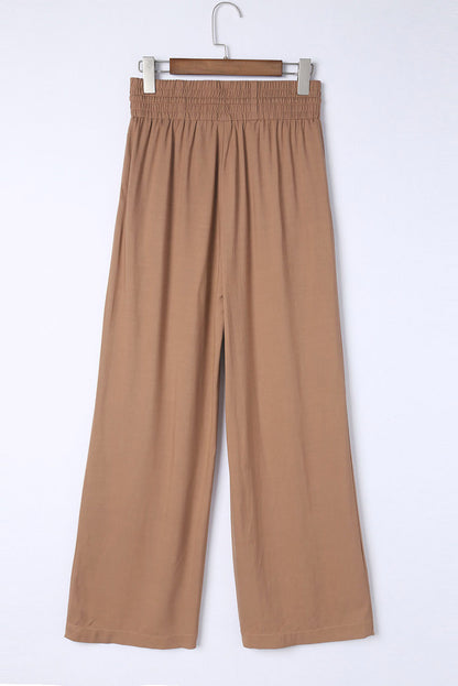 Drawstring Elastic Waist Casual Wide Leg Pants | Brown