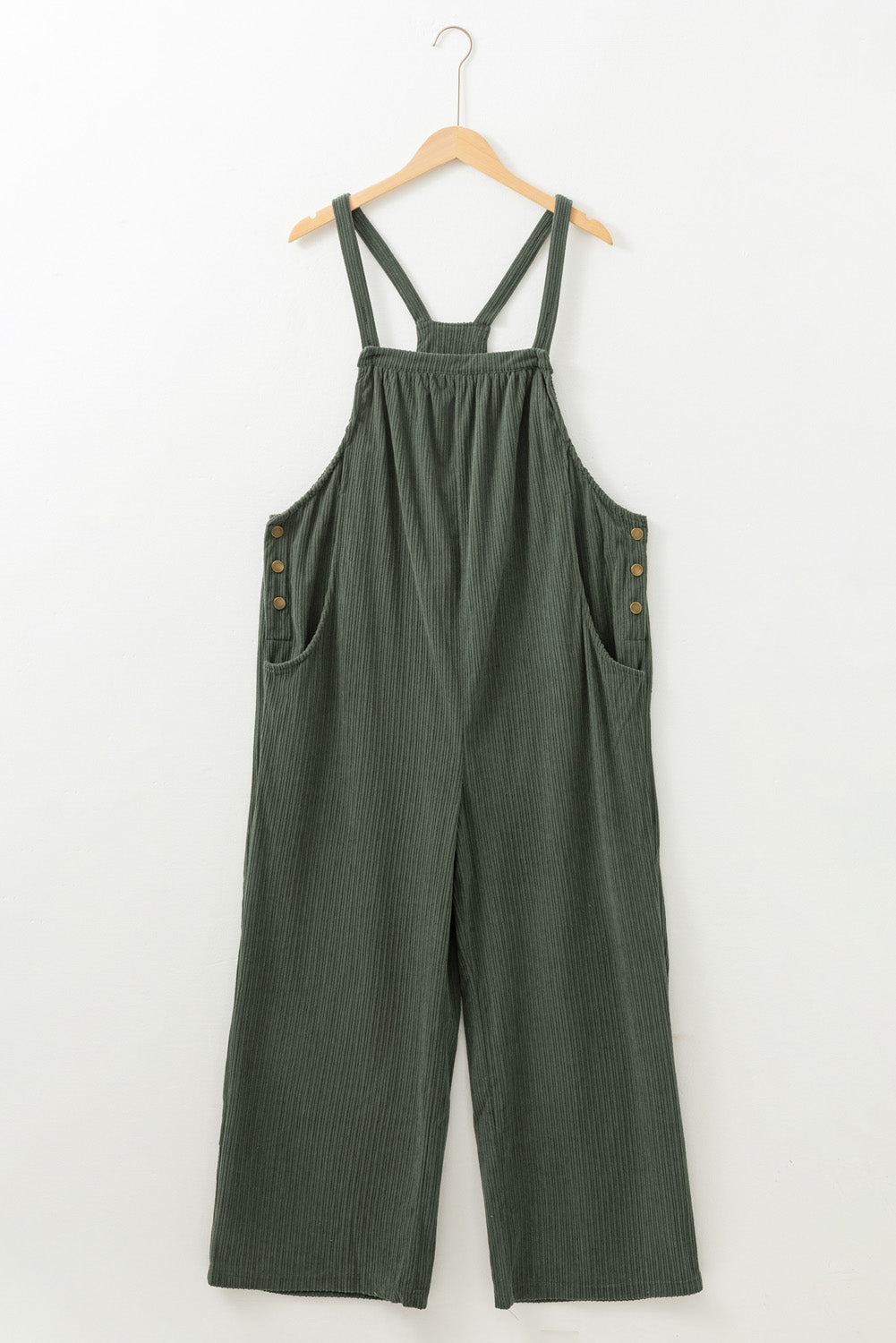 Plus Size Corduroy Pocketed Wide Leg Overall | Jungle Green