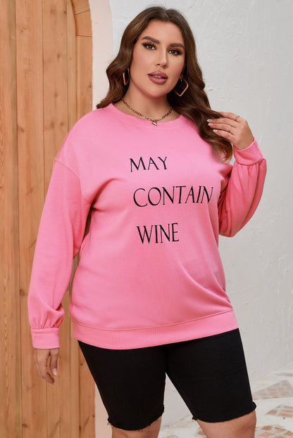 May Contain Wine Crew Neck Plus Size Sweatshirt | Pink