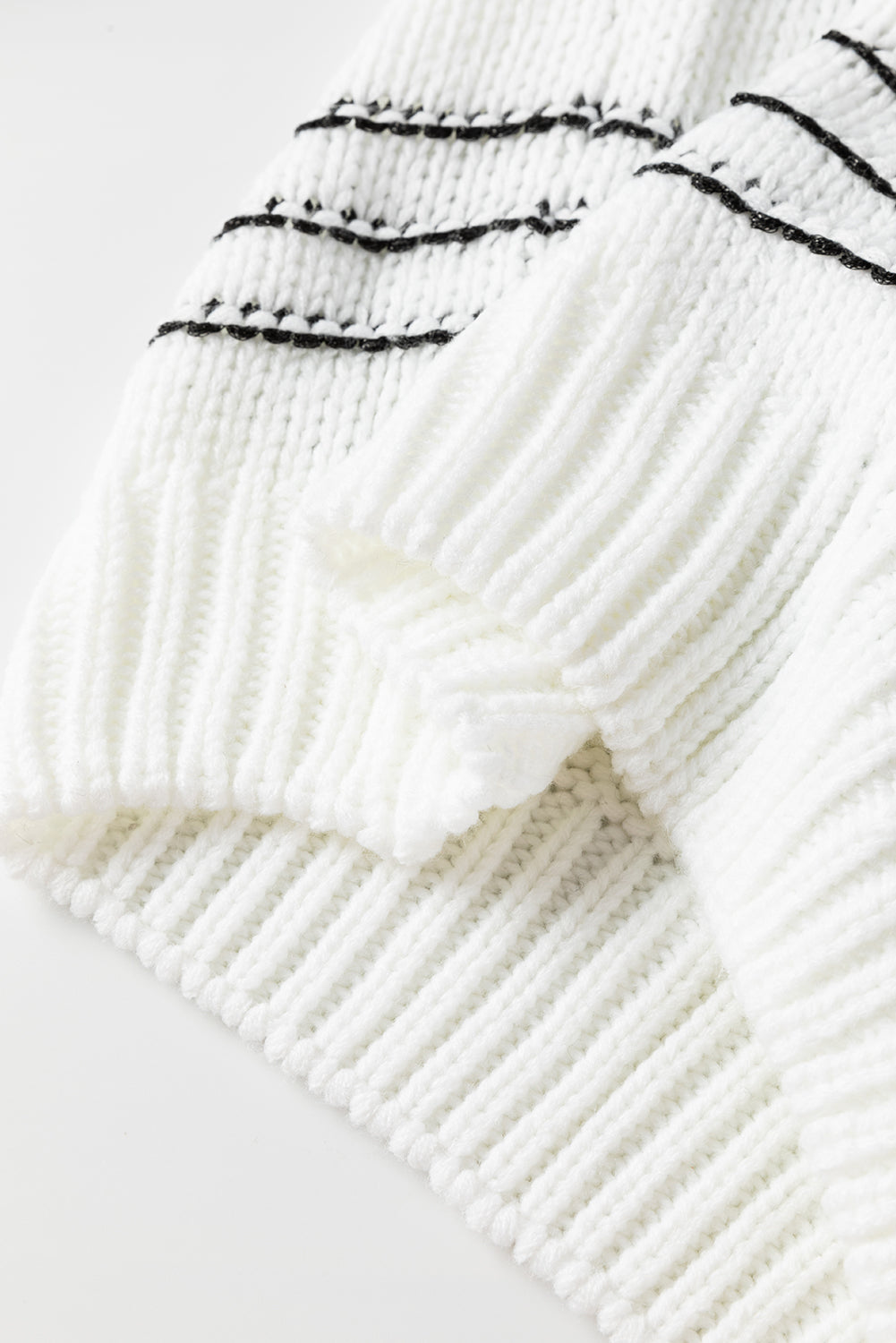 Striped Knit Puff Sleeve Casual Sweater | Black Stripe