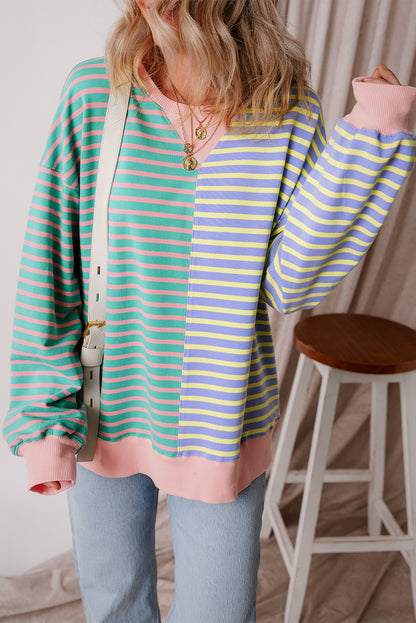 Colourblock Drop Shoulder Oversize Sweatshirt | Sky Blue Stripe