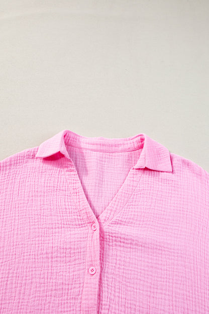 Solid Colour Puff Sleeve Crinkled Shirt | Bonbon