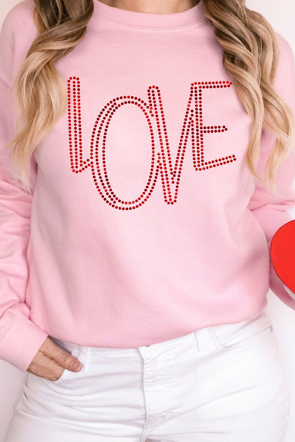 Love Graphic Drop Shoulder Valentines Pullover Sweatshirt | Pink