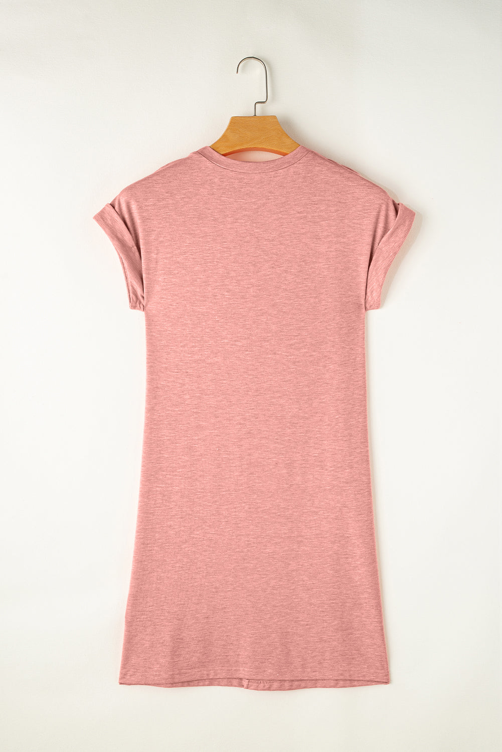 Center Seam Rolled Cuffs T-Shirt Dress | Rose Pink