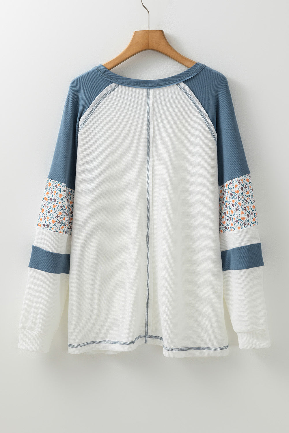 Floral Patchwork Waffle Knit Raglan Top | White