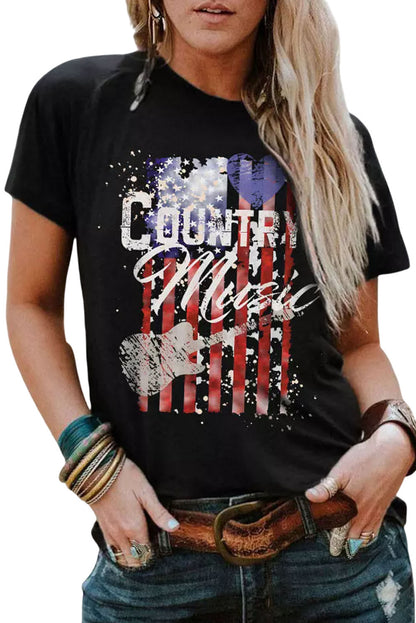 Country Music American Flag Graphic T Shirt | Black