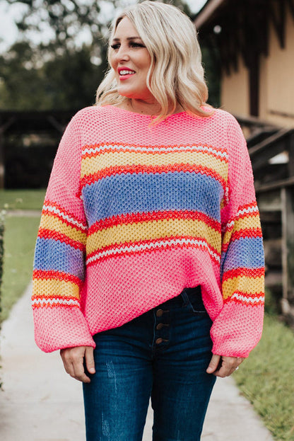 Plus Size Stripe Oversized Sweater | Pink