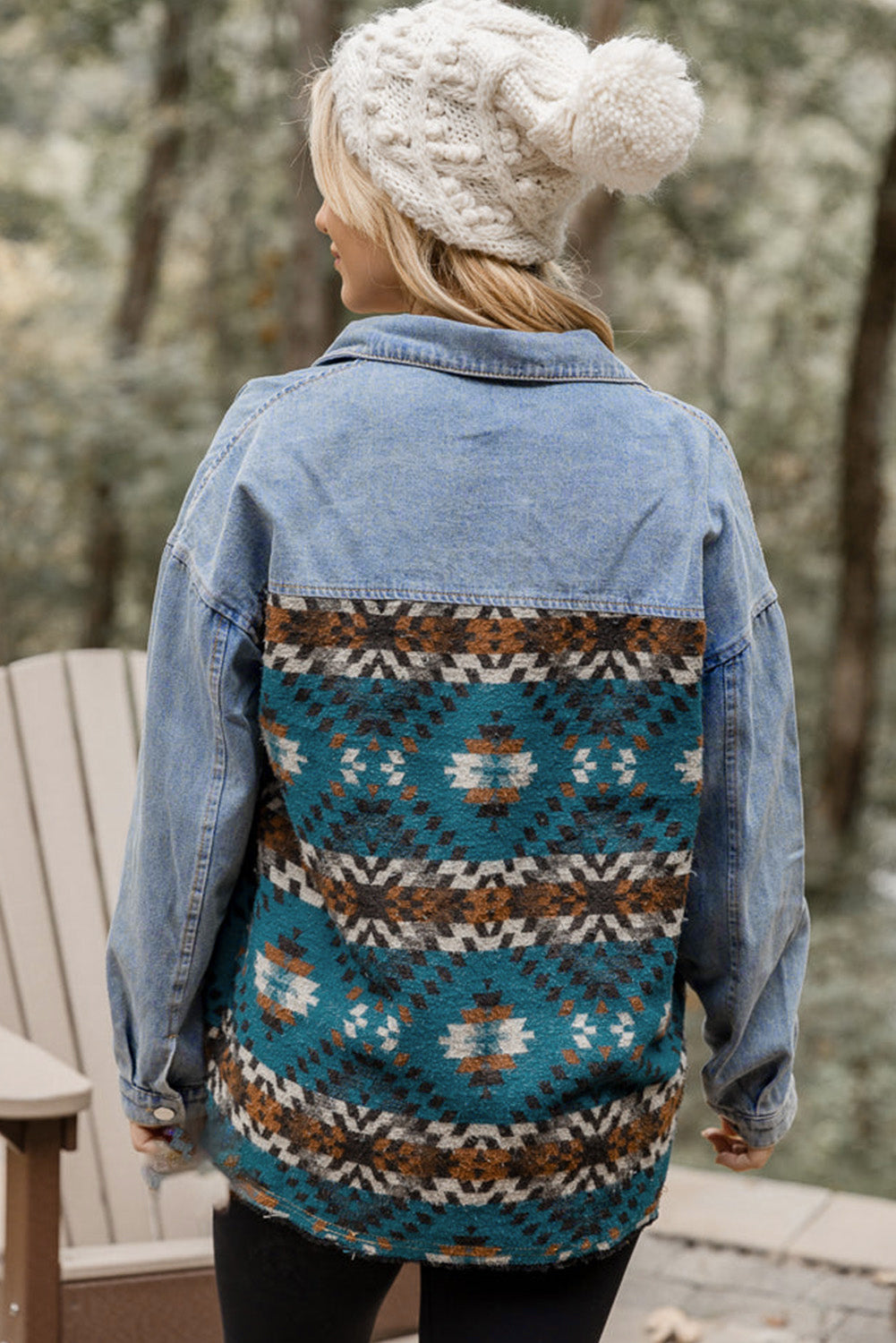 Aztec Printed Denim Jacket | Blue