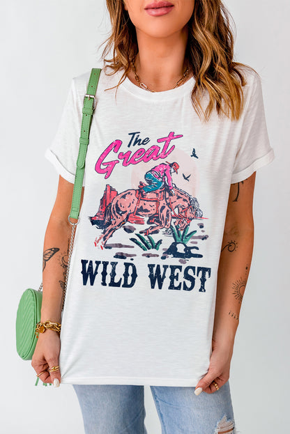 The Great Wild West Rodeo Graphic Crew Neck T Shirt | White