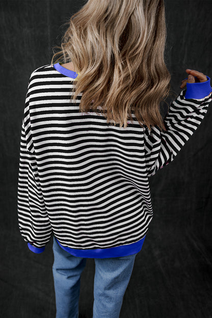 Glitter Halloween Pumpkin Print Oversized Sweatshirt | Black Stripe