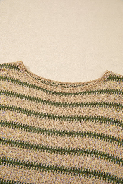 Drop Shoulder Casual Sweater | Khaki Stripe