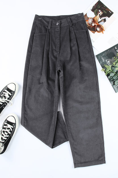 Corduroy High Waist Straight Leg Pants | Gray