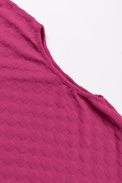 Checker Textured Dolman Sleeve Top | Bright Pink