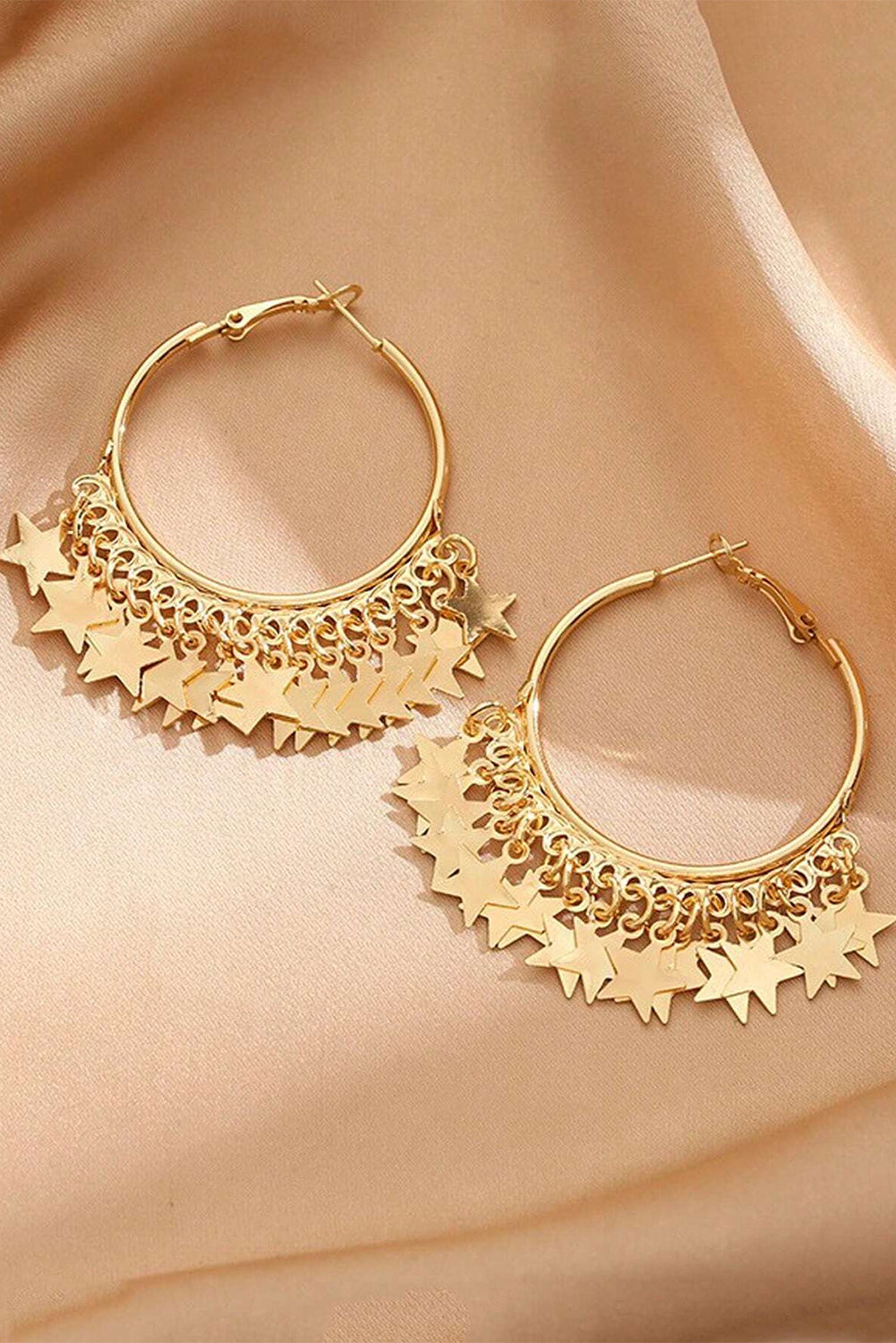 Stars Charms Plate Alloy Hoop Earrings | Gold