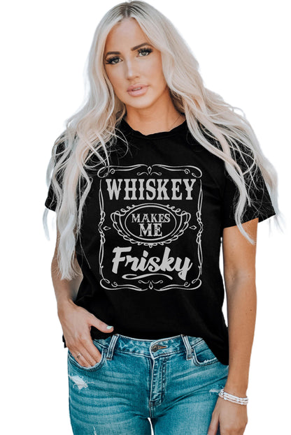 Whiskey Makes Me Frisky Print Graphic Tee | Black