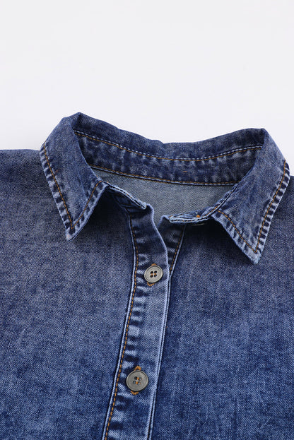 Puff Sleeve Button-Up Denim Jacket | Blue