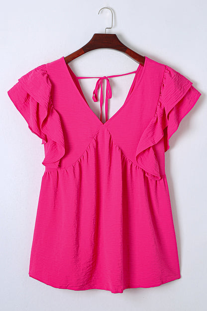 Plus Size Ruffle V Neck Tie Back Tunic Top | Pink