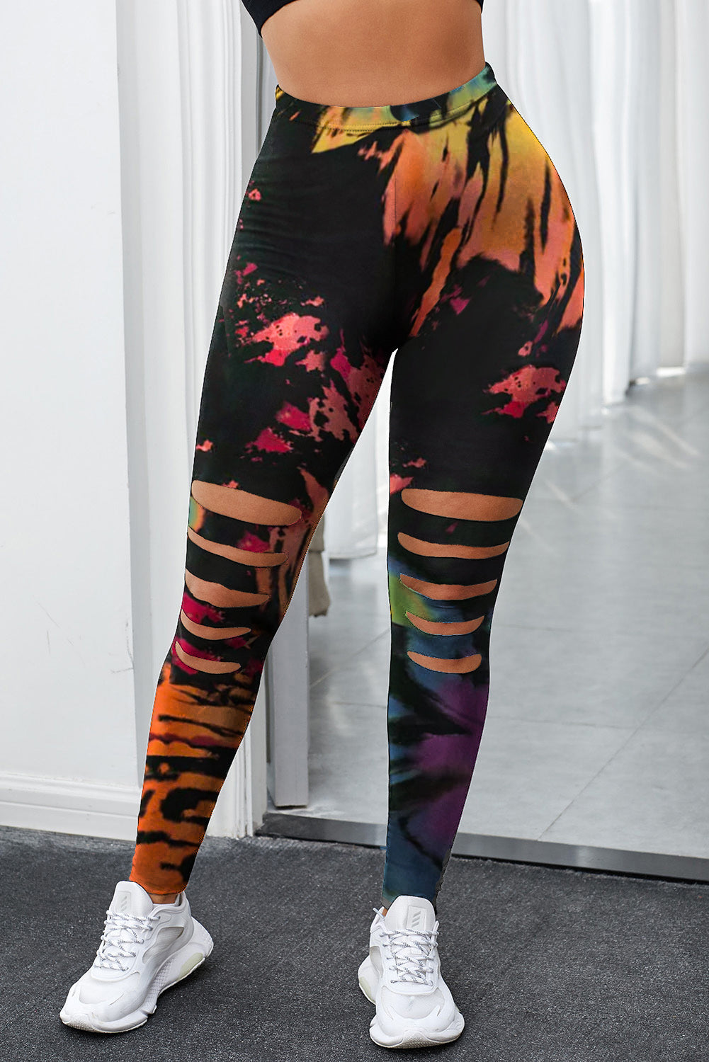 Tie Dye Hollow Out Fitness Activewear Leggings | Multicolour