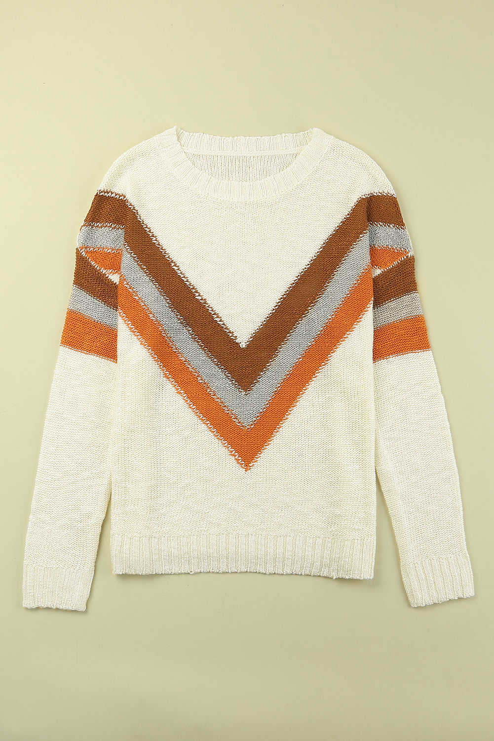 Chevron Striped Drop Shoulder Sweater | Beige