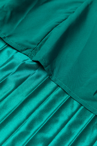 Satin Elastic Waist Pleated Maxi Skirt | Blackish Green