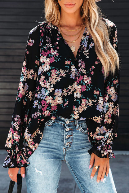 Wildflower Print Chiffon Blouse | Black