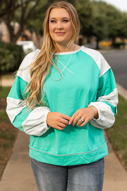 Colourblock Patchwork Cross Seam Plus Sweatshirt | Aruba Blue