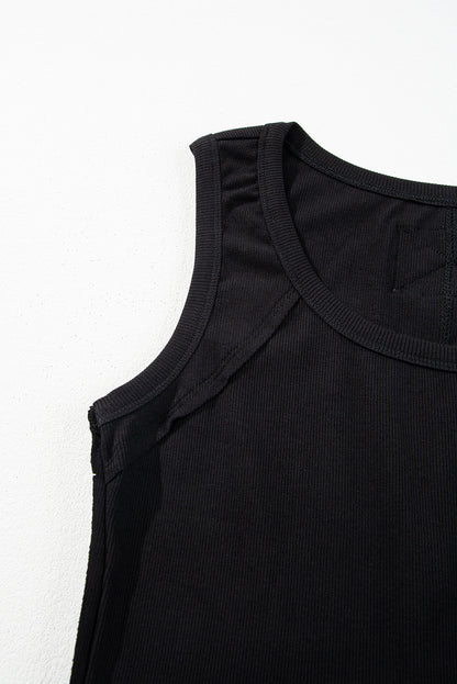 Ribbed Exposed Seam Cropped Tank Top | Black