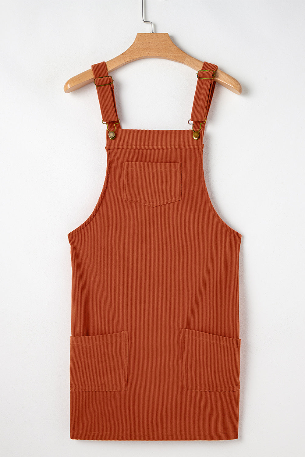 Solid Front Pockets Sleeveless Corduroy Overall Dress | Cinnamon