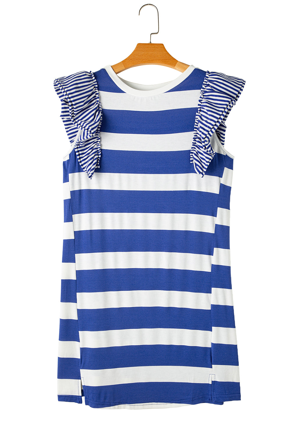 Contrast Ruffled Sleeve T-Shirt Dress | Sky Blue Stripe