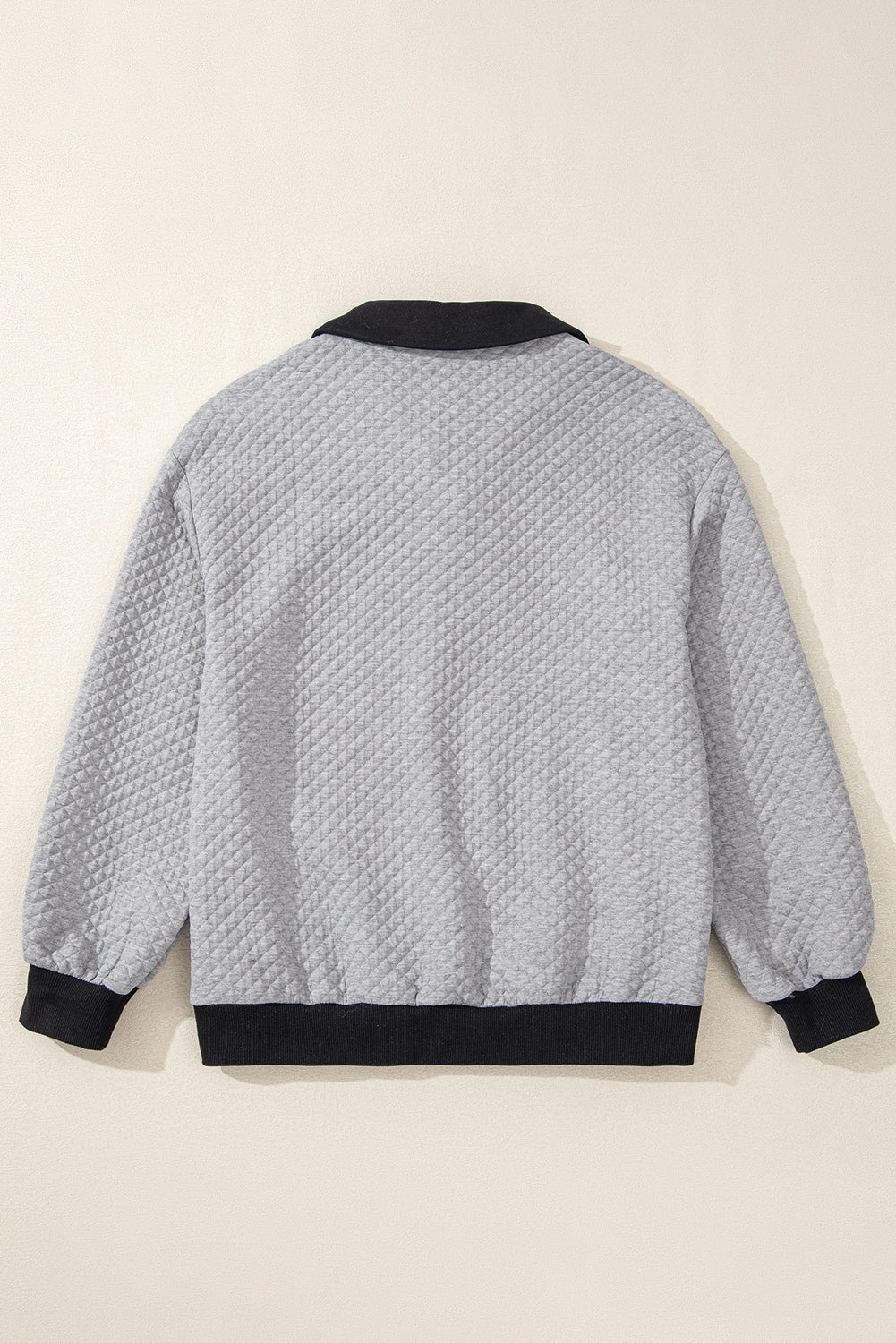 Textured Colourblock Edge Buttoned Collar Sweatshirt | Light Grey