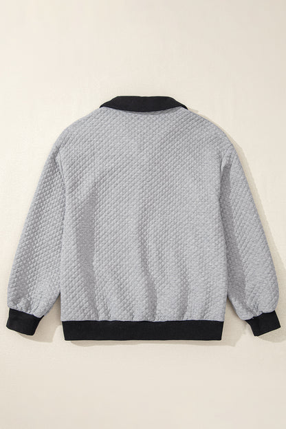 Textured Colourblock Edge Buttoned Collar Sweatshirt | Light Grey