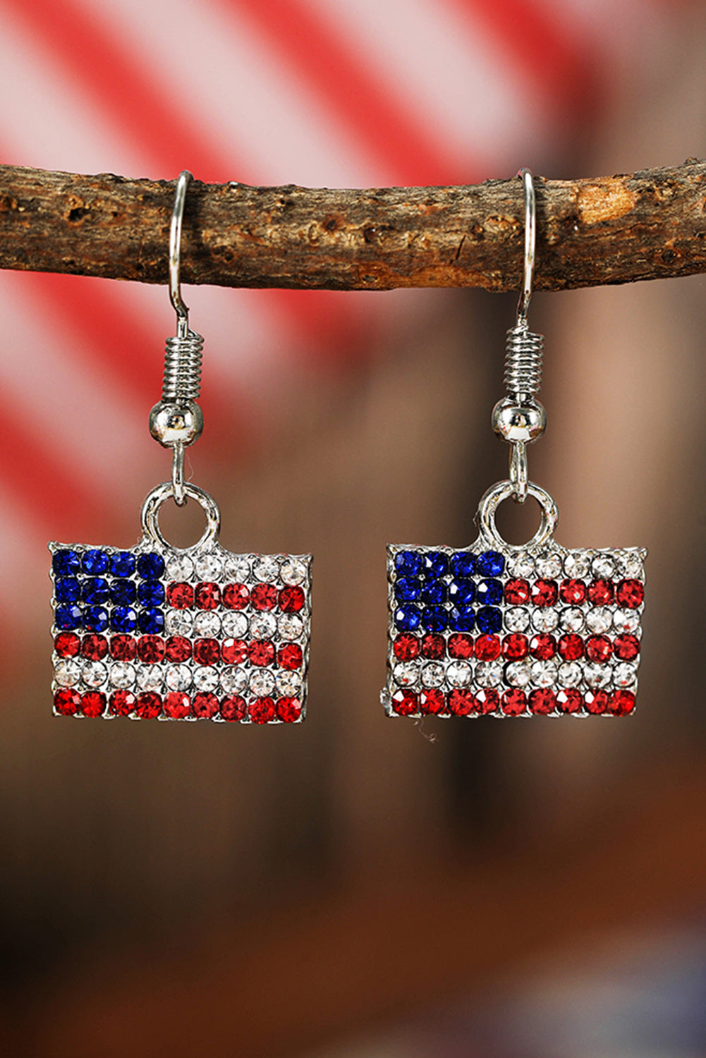 Rhinestone Usa Flag Squared Drop Earrings | Fiery Red