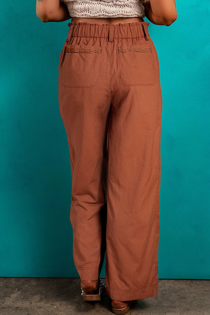 Elastic Waist Pocketed Casual Straight Leg Pants | Red Dahlia