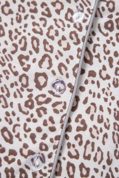 Leopard Print Long Sleeve And Pants Pajamas Set | White