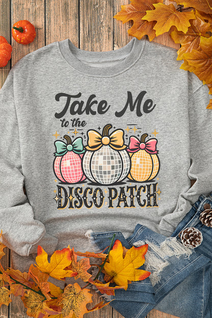 Disco Ball Bowknot Pumpkin Graphic Crewneck Sweatshirt | Gray