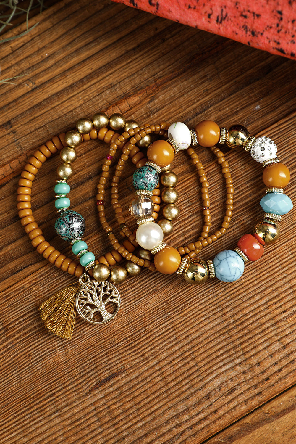 5Pcs Boho Beaded Turquoise Bracelets Set | Chestnut