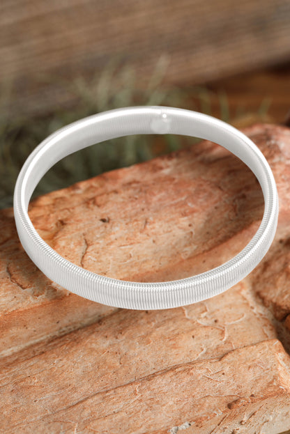 Stretchy Plated Metal Wide Bangle | White