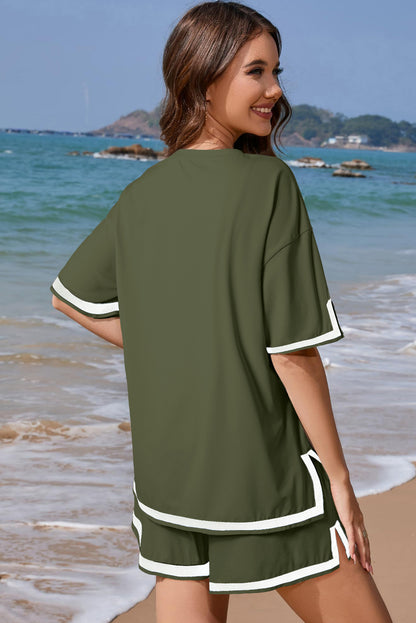 Contrast Trim Tee And Shorts Set | Vineyard Green