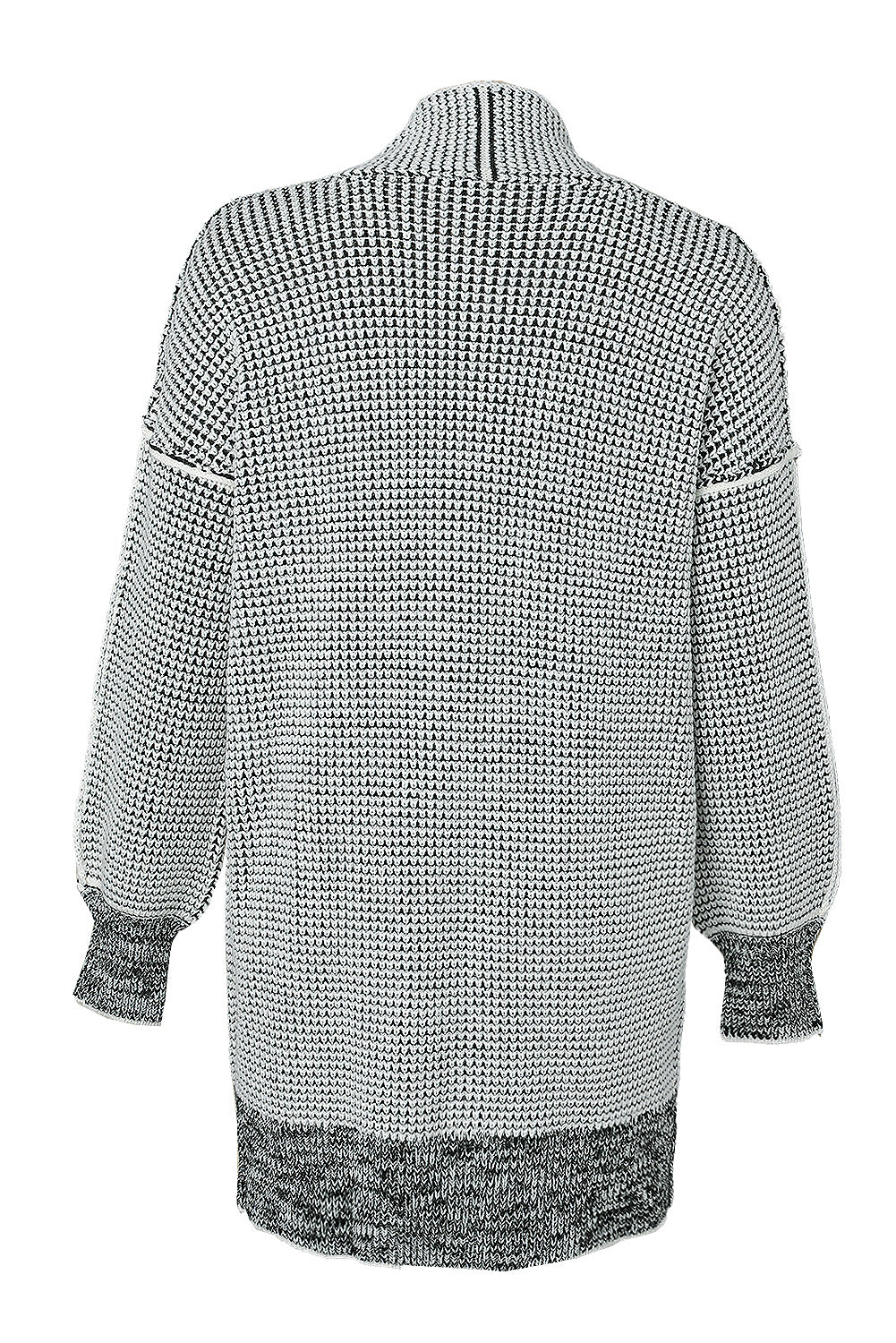 Plaid Knitted Long Open Front Cardigan | Gray