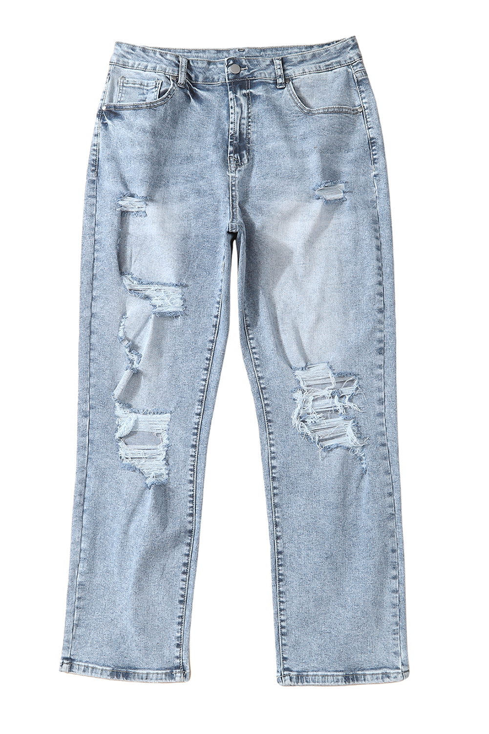 Light Wash Frayed Slim Fit High Waist Jeans | Sky Blue