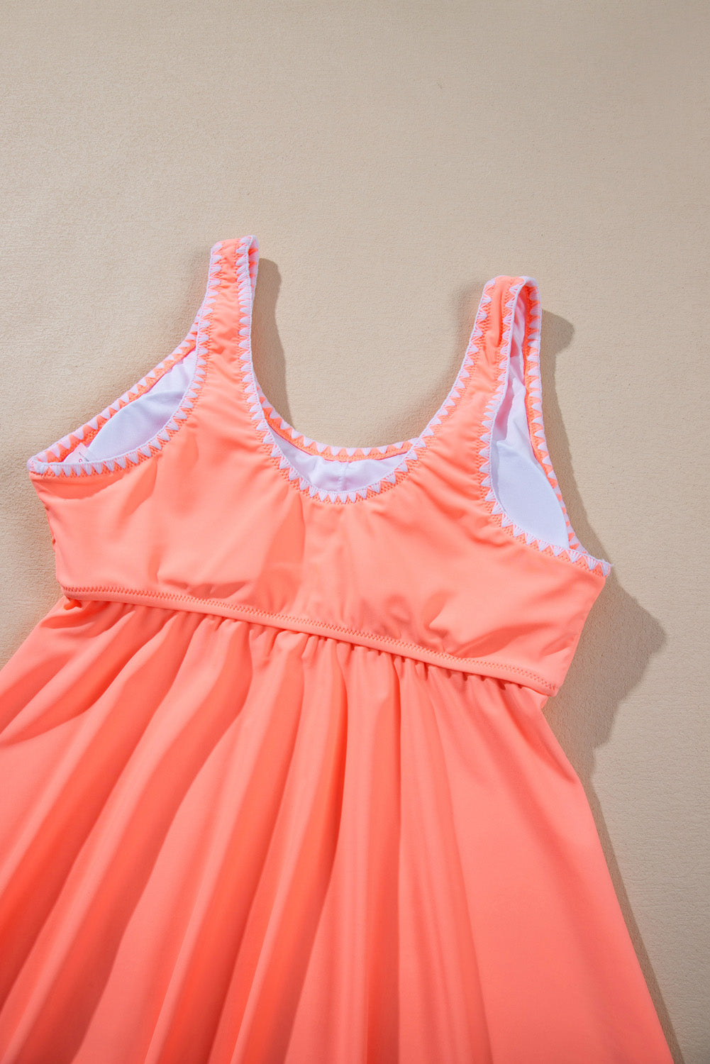 Contrast Trim Ruffled Peplum Top Tankini Swimsuit | Fresh Salmon