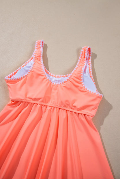 Contrast Trim Ruffled Peplum Top Tankini Swimsuit | Fresh Salmon