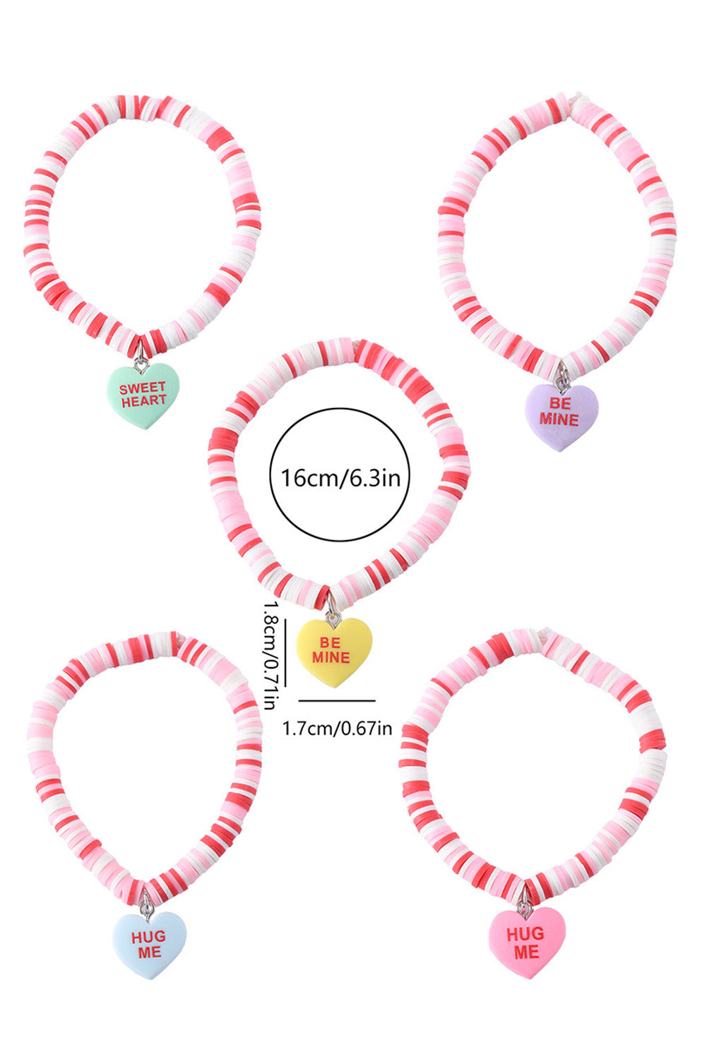 Heart Shape Charm Beaded Multi Layer Bracelet Set | Pink