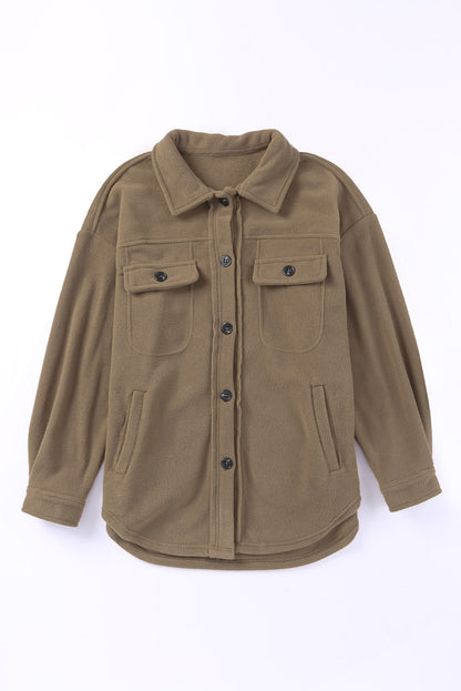 Turn Down Collar Buttoned Shirt Jacket | Green