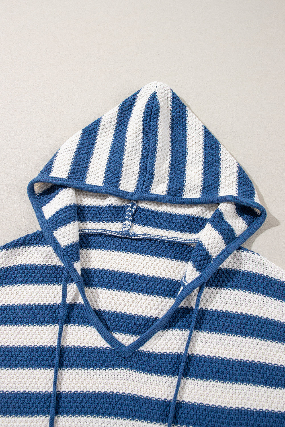 V Neck Pocketed Drawstring Hooded Sweater | Blue Stripe