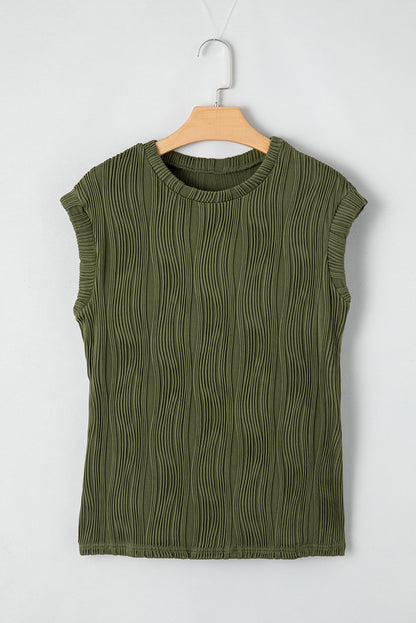 Wavy Texture Cap Sleeve Top | Jungle Green